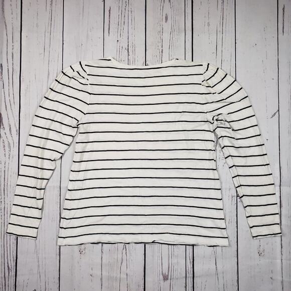LOFT Lightweight Knit Burnout White Black Striped Lace Tee Women's Size Medium - Picture 11 of 12